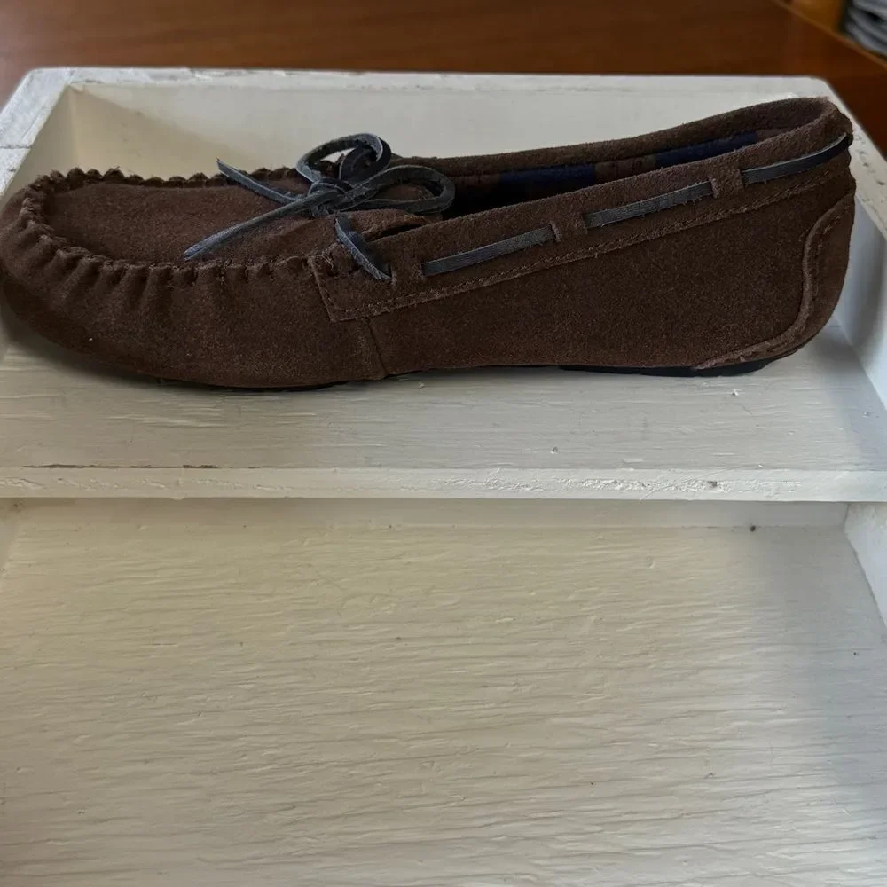 UGG Kids Chocolate Slipon Moccasin Suede Loafers with Bow Brown Size 3